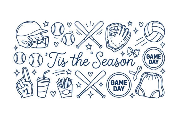 Tis the Season Baseball Doodle: Graphics for T-Shirt Designs
